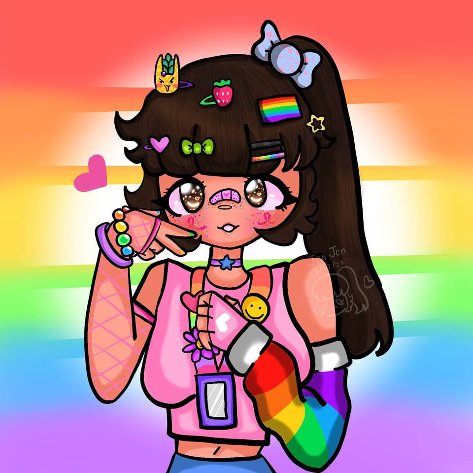 Cute Pfp Rainbow Girl Wallpaper