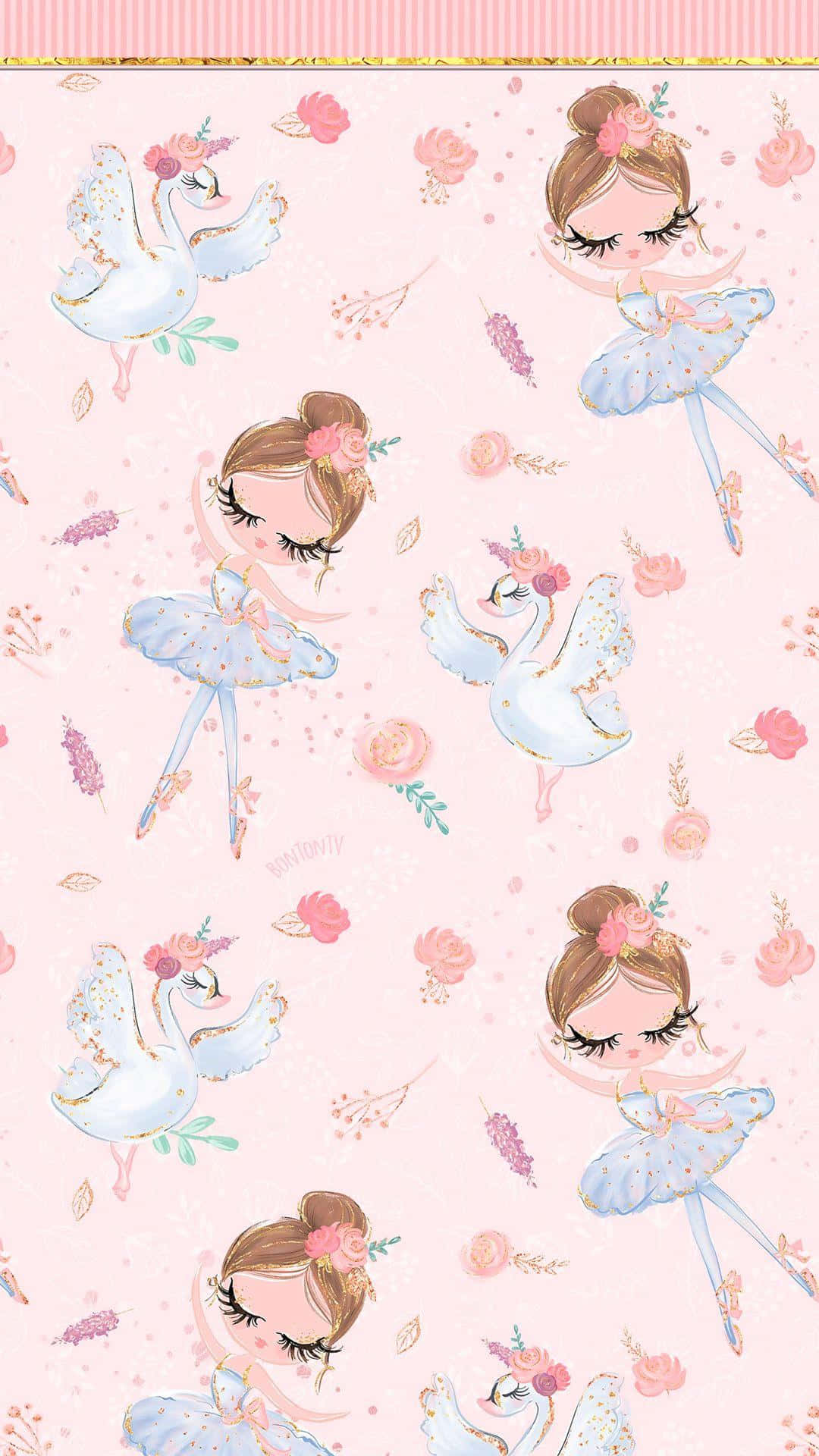 A Pink Fabric With A Swan And A Flower