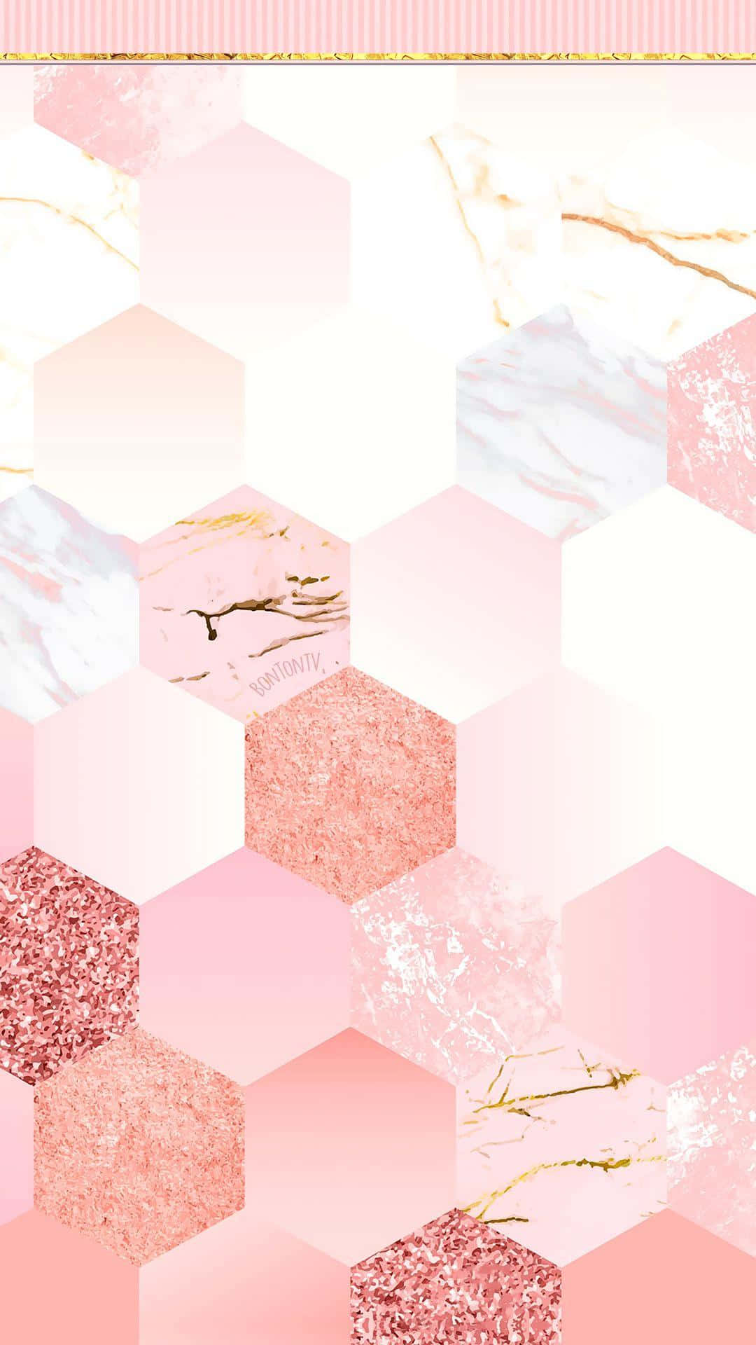 Pink And Gold Hexagonal Wallpaper