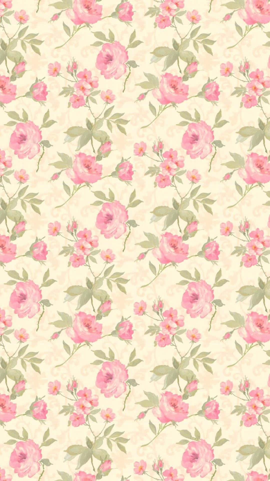 A Pink Floral Pattern On A Beige Background
