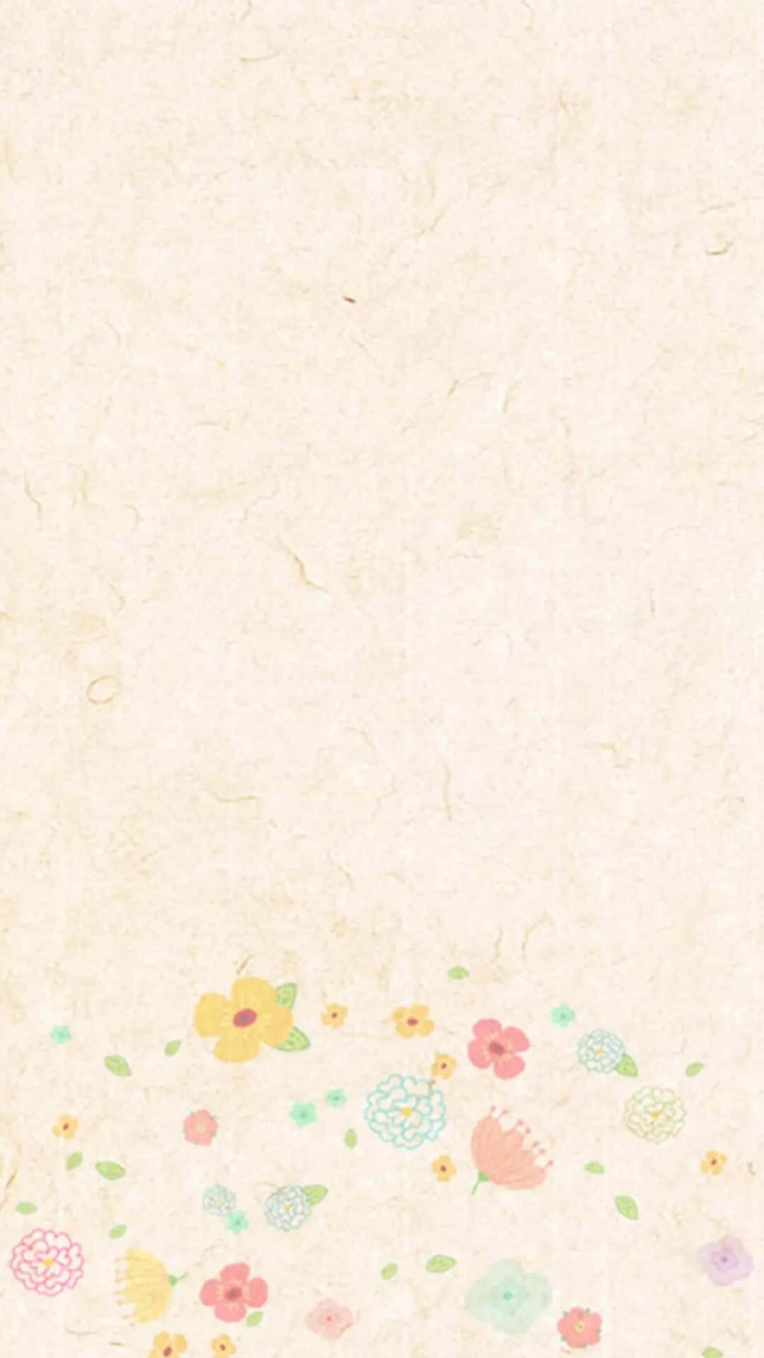 A Beige Background With Flowers And Butterflies