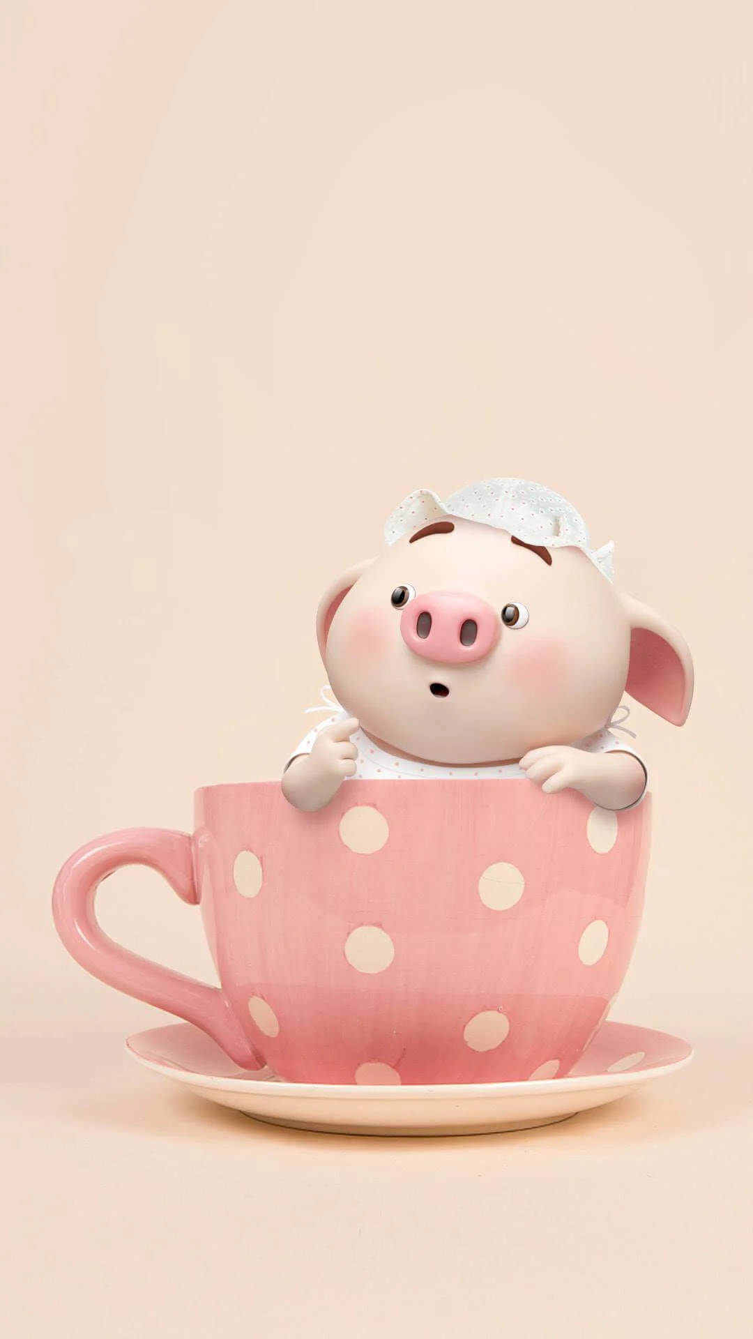 Cute Pig On A Teacup Background