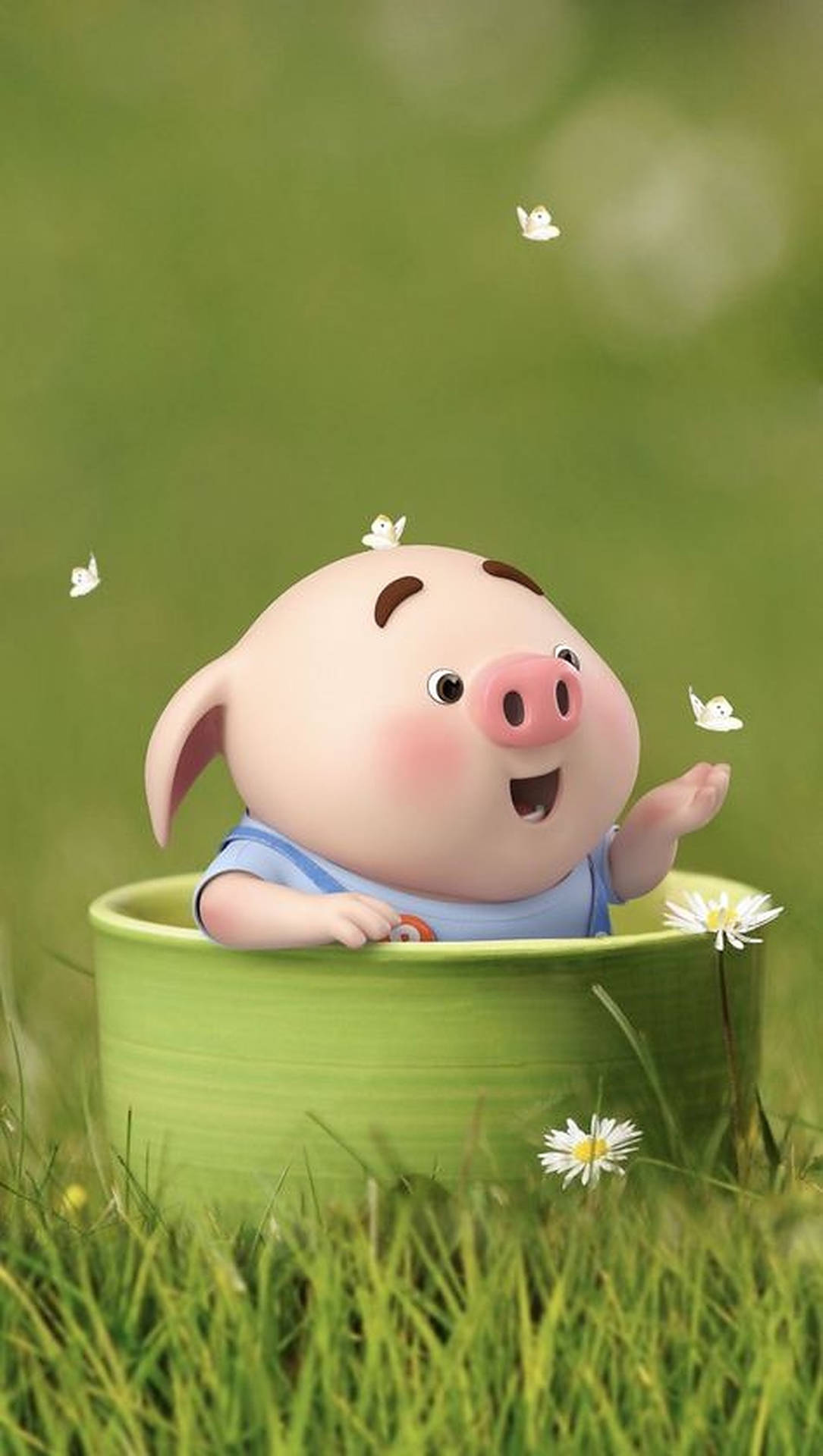 Cute Pig With Daisies Wallpaper