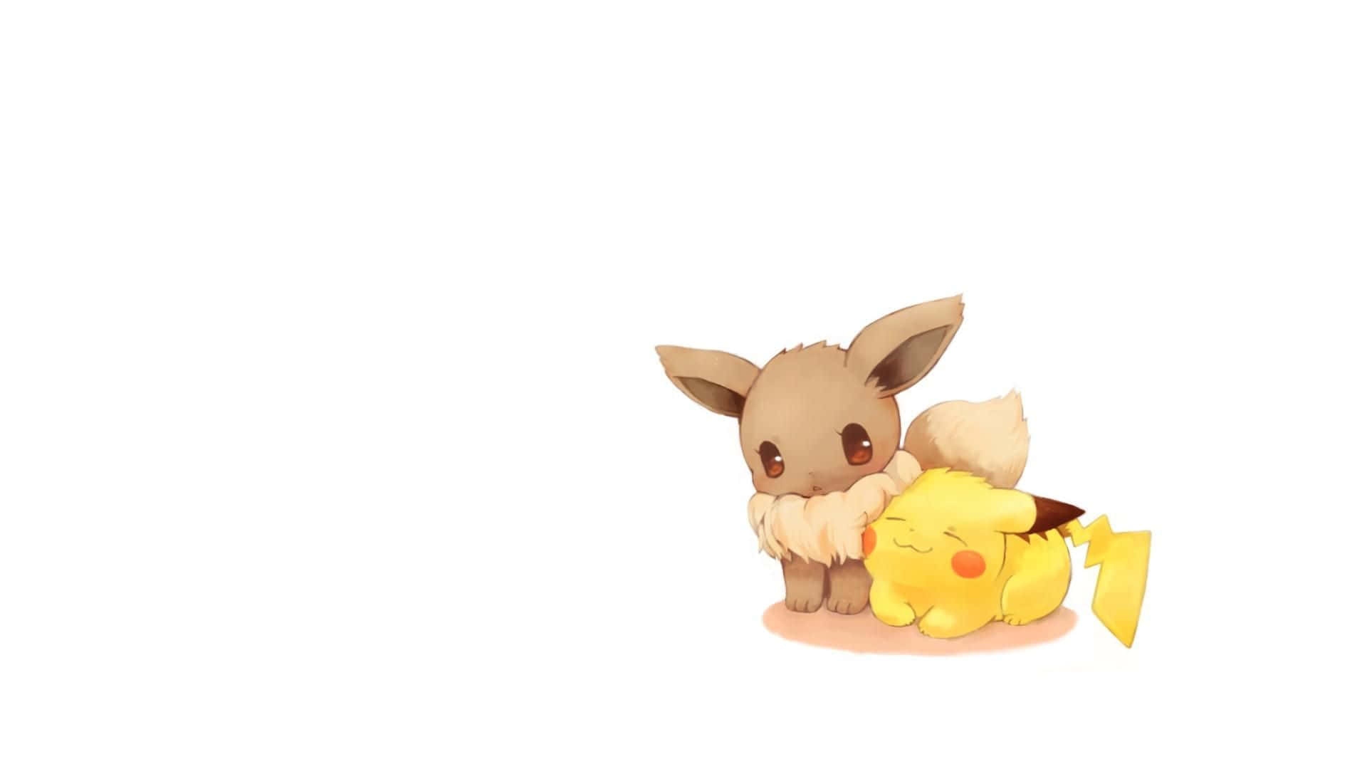 Cute Pikachu and Eevee Pose Together Wallpaper