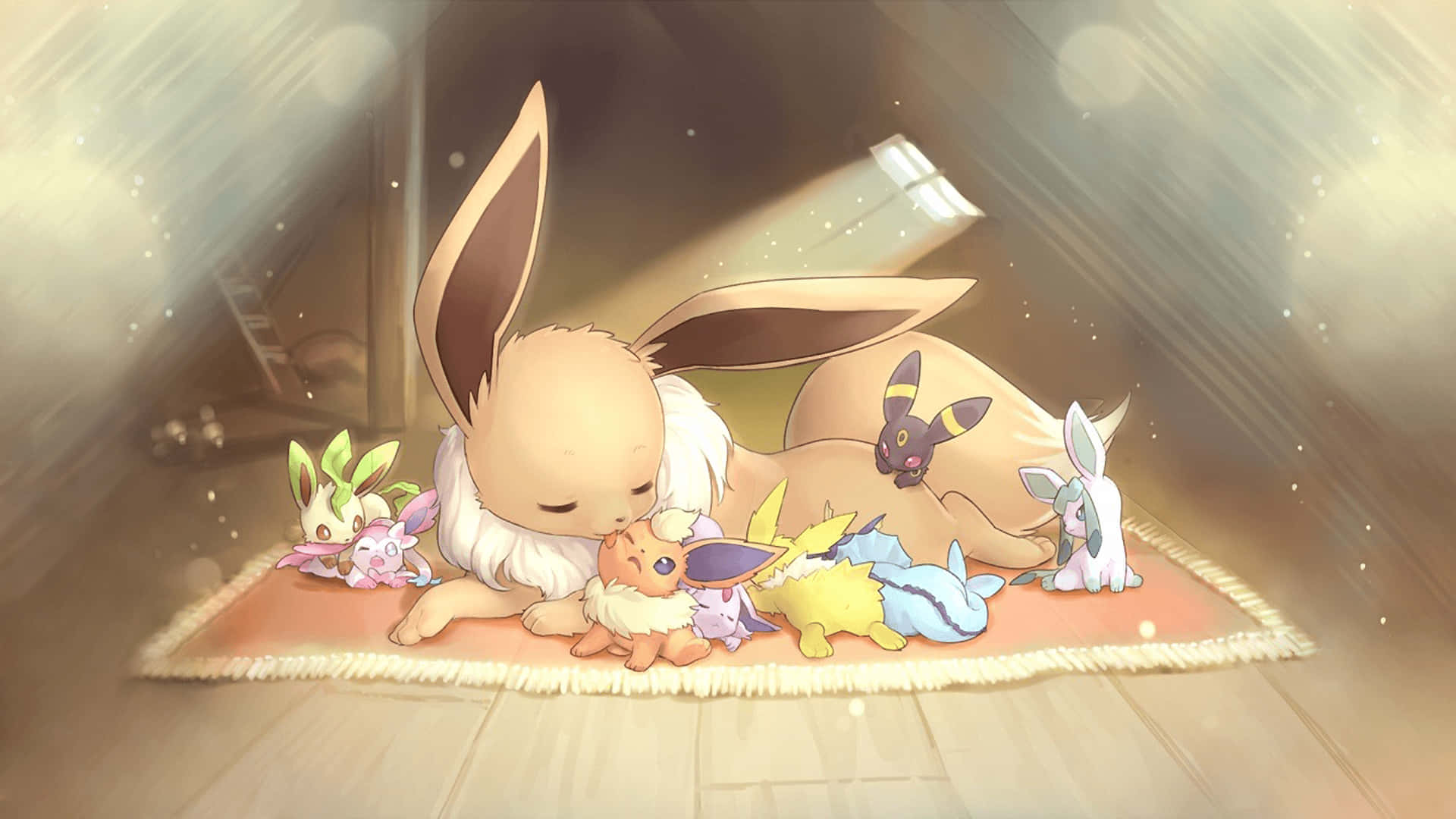 Disfrutandode Un Momento Lleno De Amor - Pikachu Lindo Y Eevee Juntos. Fondo de pantalla
