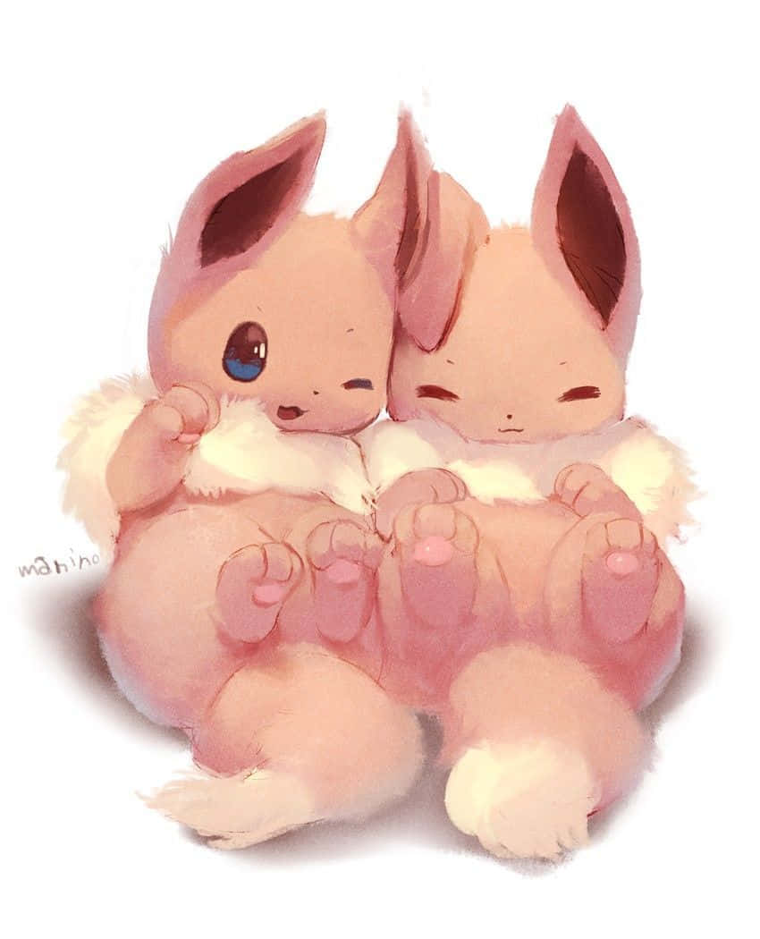 Two Pink Eevees Sitting Together Wallpaper