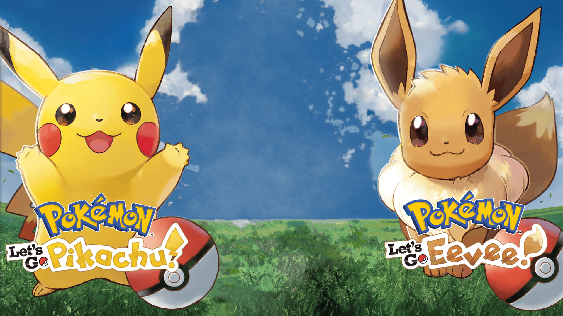 "Cute Pikachu and Eevee Team Up for a Walk in the Park" Wallpaper