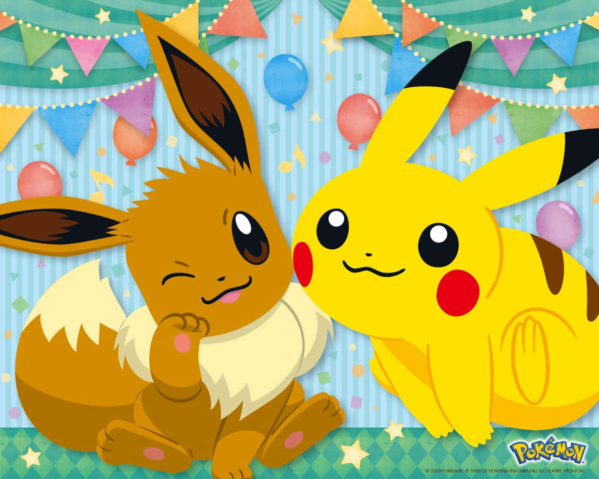 En sød Pikachu og Eevee, der nyder lidt tid sammen Wallpaper