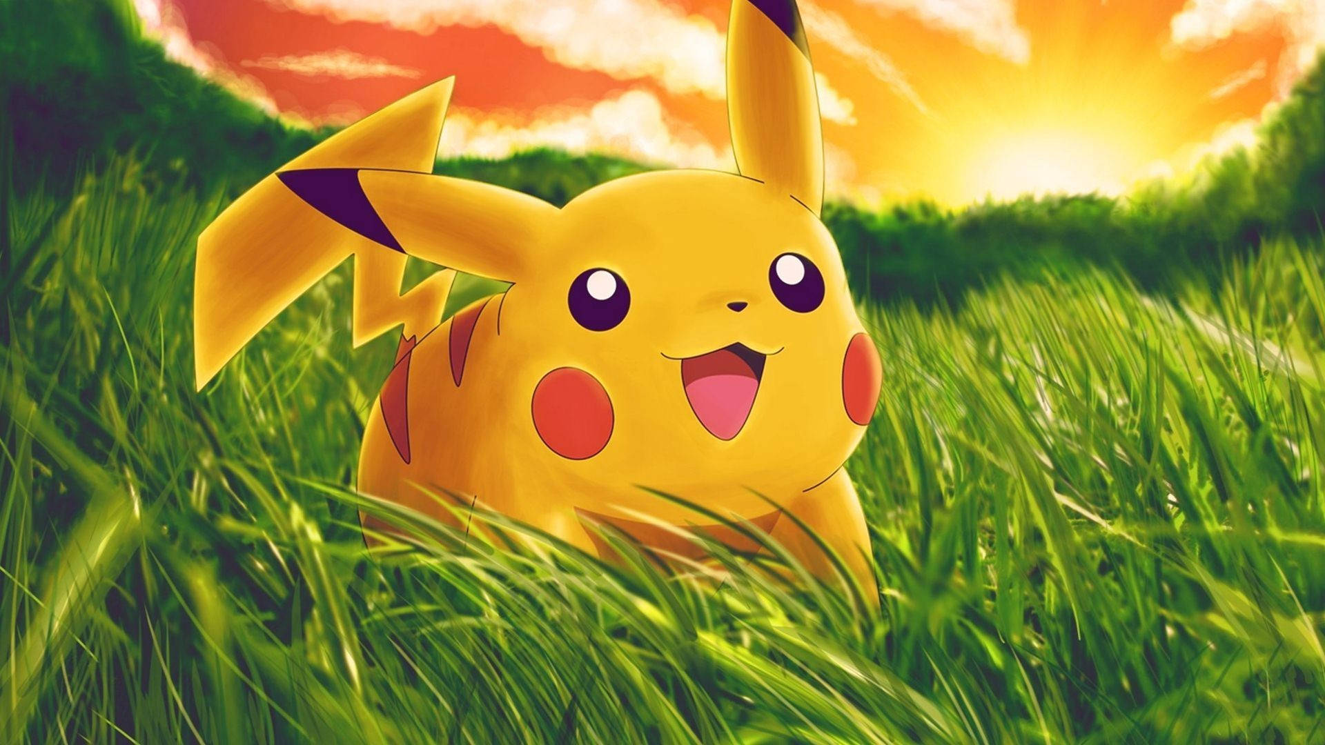 Cute Pikachu On Grass
