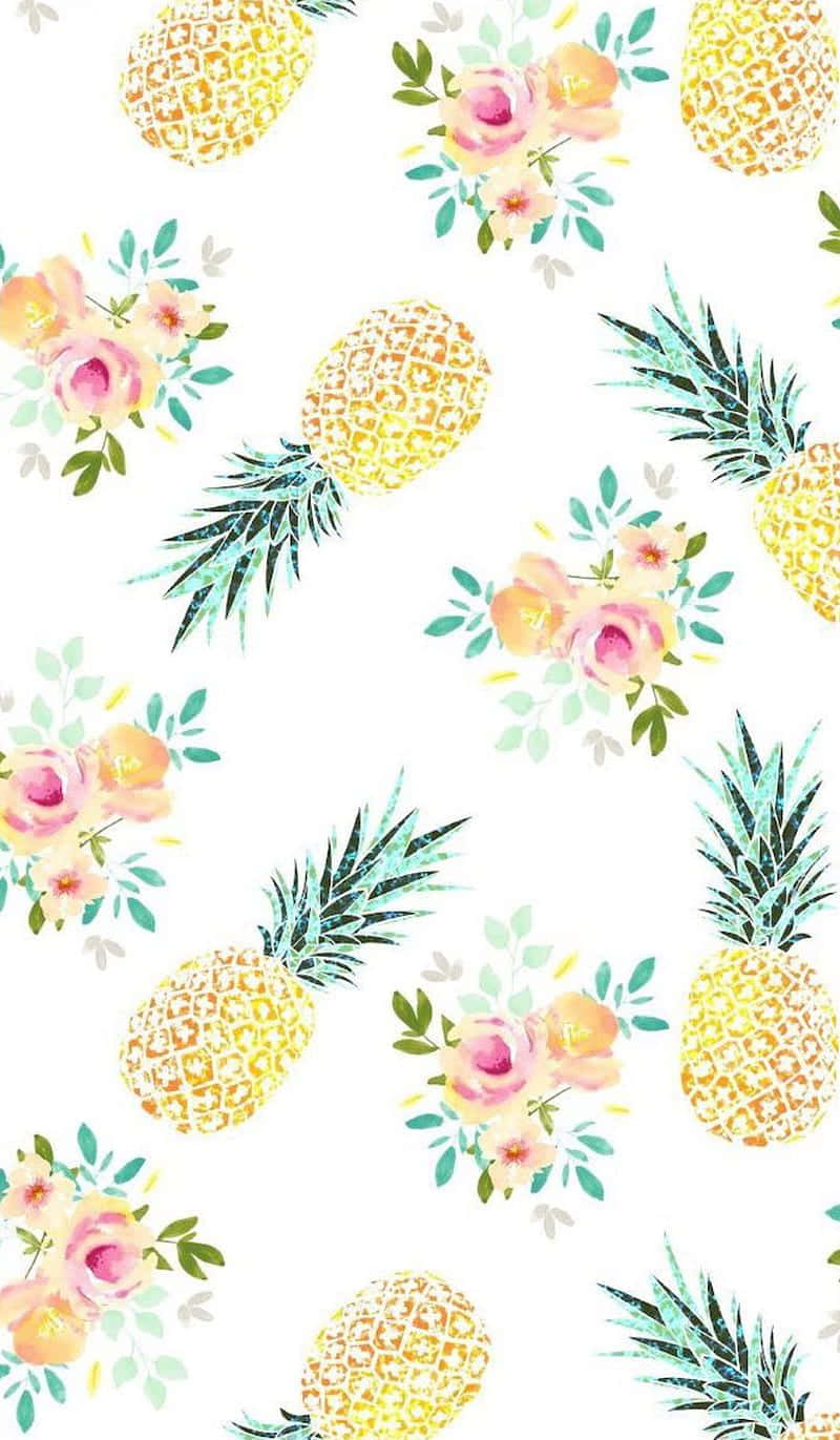 Sød Ananas Tropiske Blomster Tapet Wallpaper