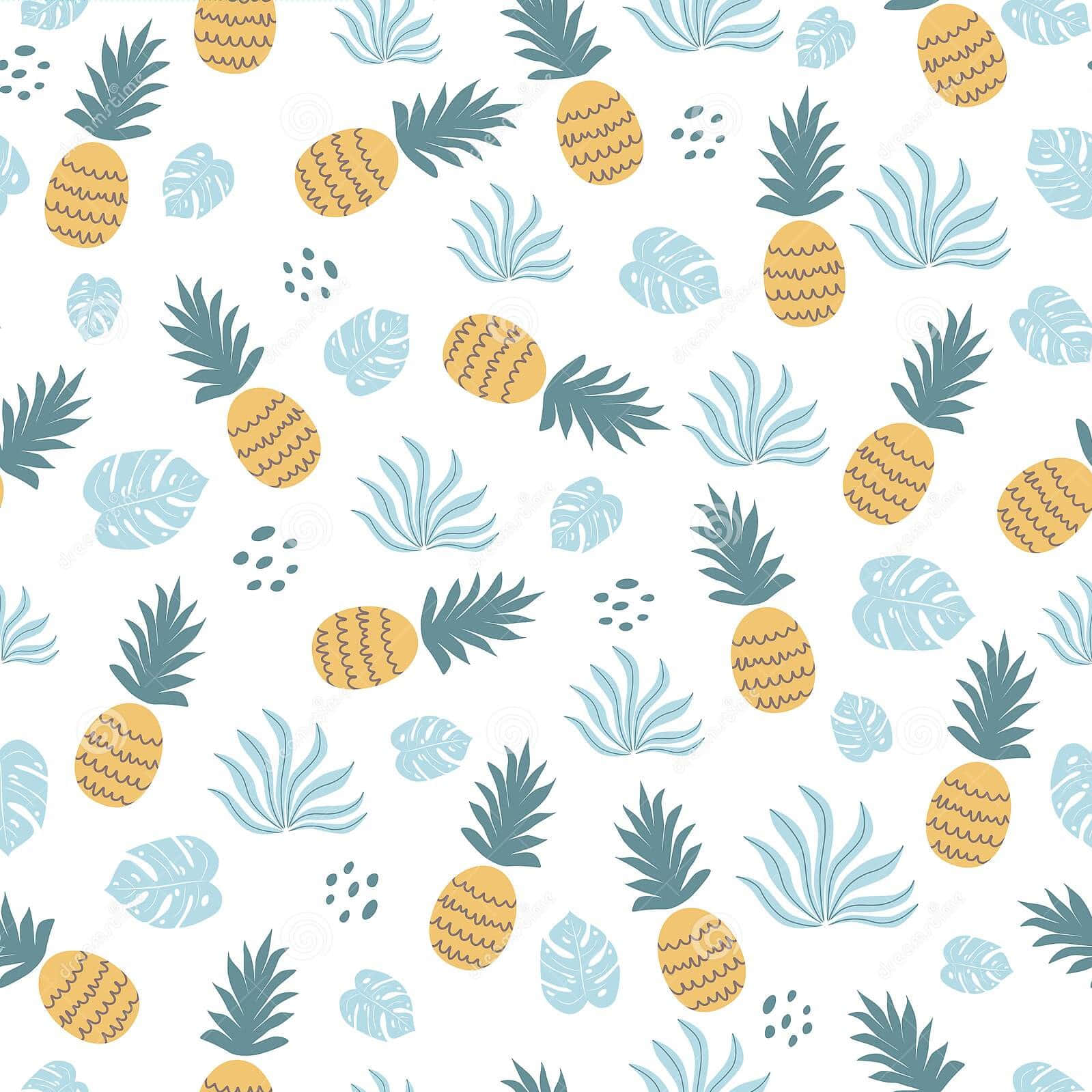 Cute Pineapple Tropical Leaves Wallpaper
