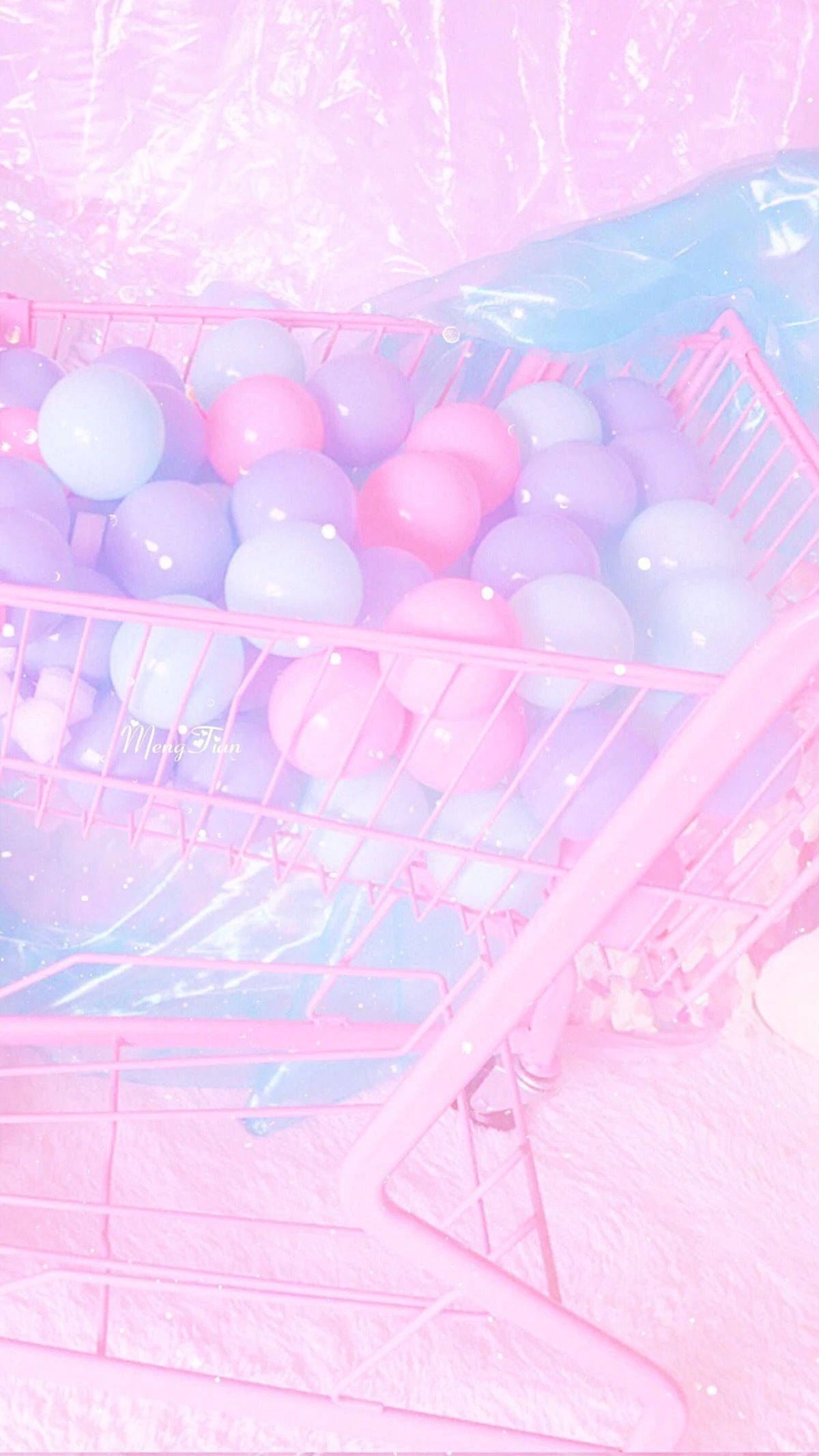 Cute Pink Aesthetic Balloons On Cart Wallpaper