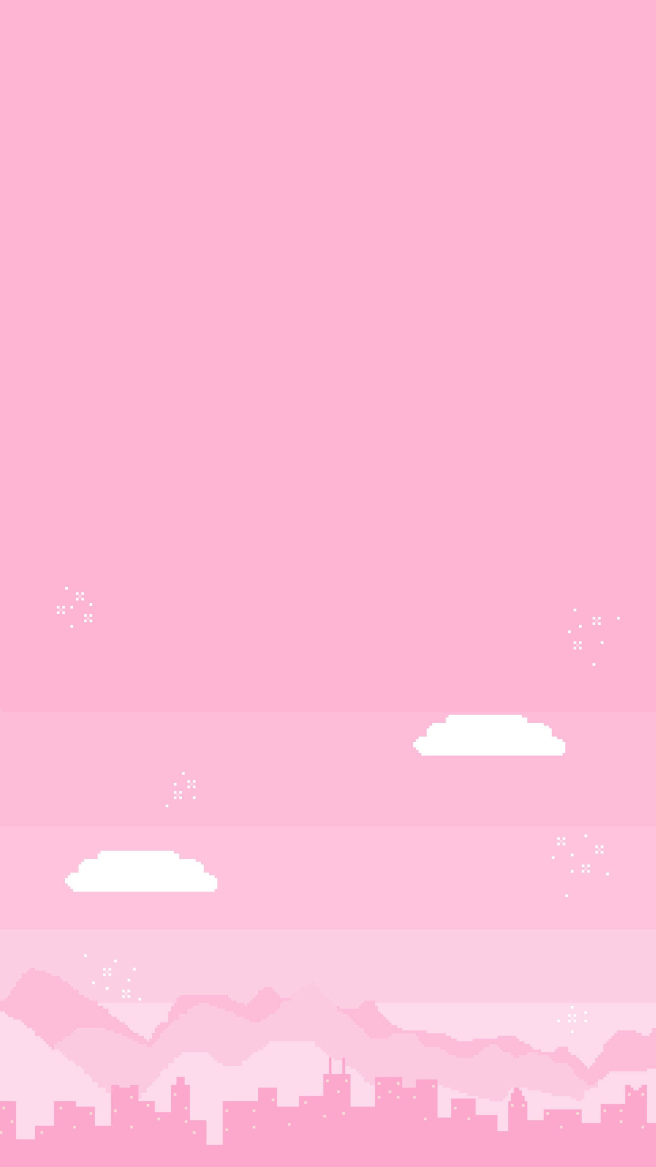 Cute Pink Aesthetic Mountains And Building Silhouettes Background