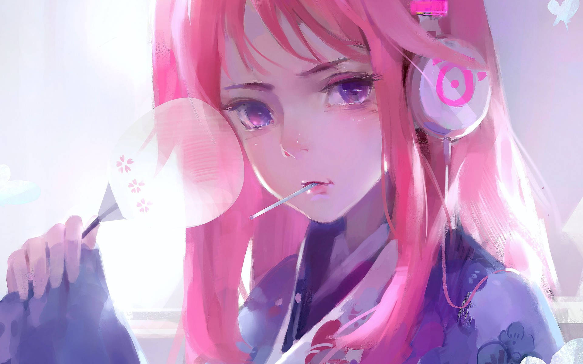 prompthunt Cute Anime girl wearing Pink colour Headphones Ultra  Realistic Detailed Synth wave8K