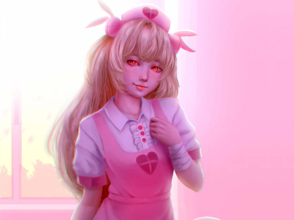 Sød Pink Anime Pige Sygeplejerske Wallpaper