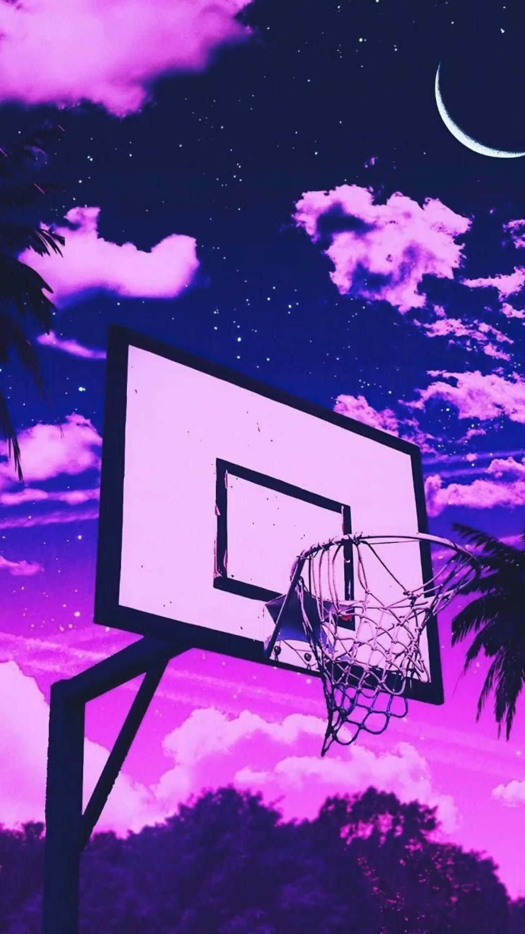 Cute Pink Basketball Hoop Night Sky Wallpaper