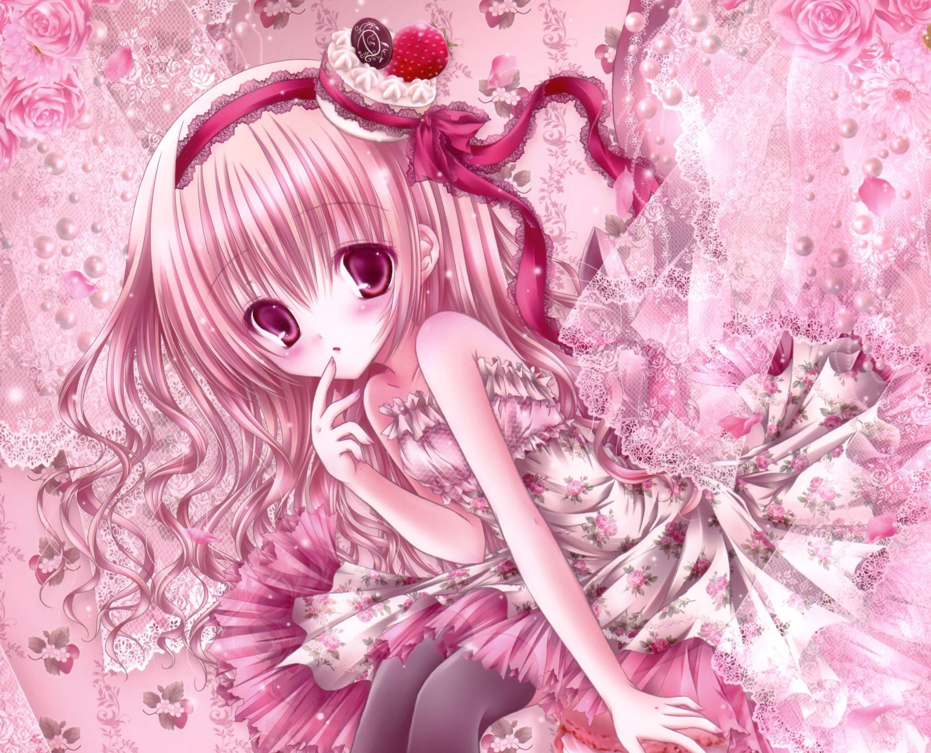 Sød pink blush Anime pige Wallpaper