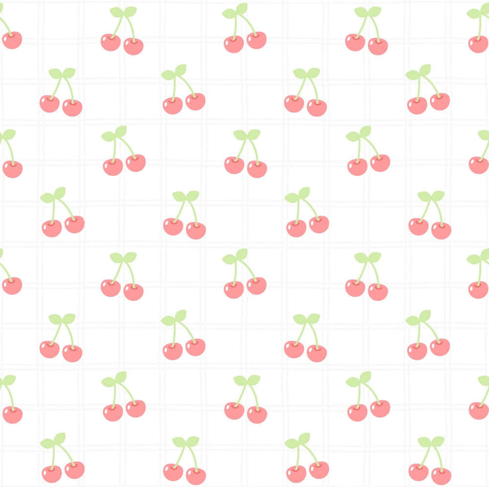 "Adorable Pink Cherries Illustration on a Grid Background" Wallpaper