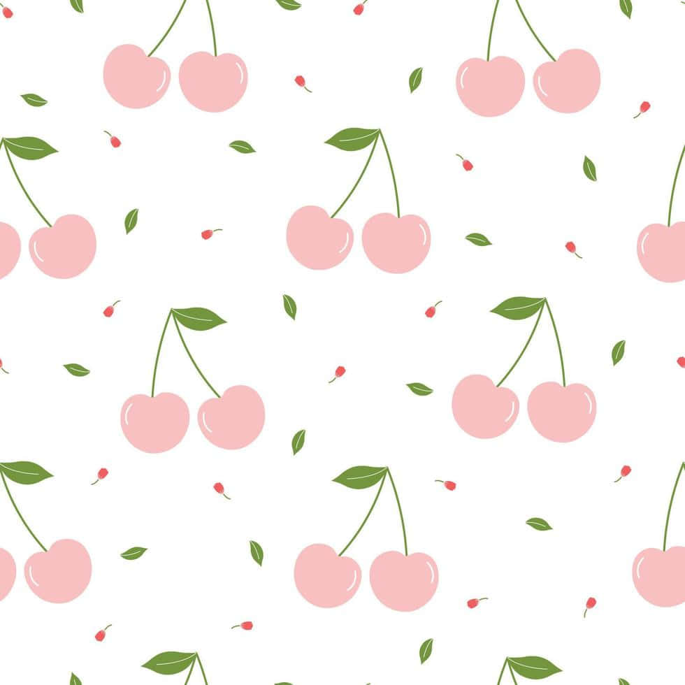 Cute Pink Cherries With Small Leaves And Tiny Flowers Wallpaper