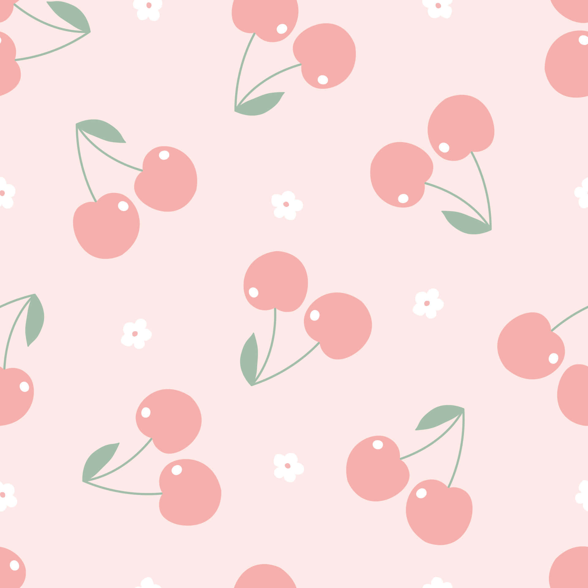 Cute Pink Cherries With Tiny Flowers Wallpaper
