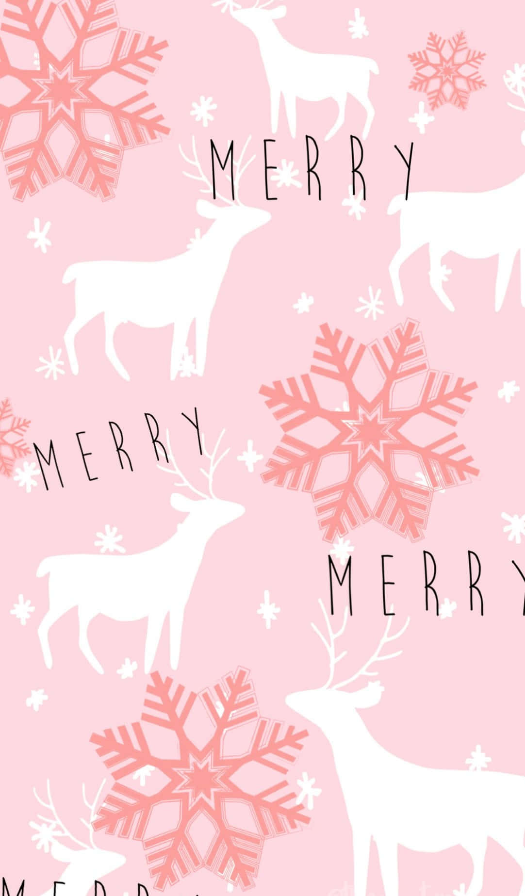 Cute Pink Christmas Snowflakes And Reindeers Wallpaper