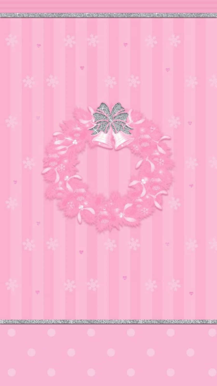 Cute Pink Christmas Wreath With Bells Wallpaper