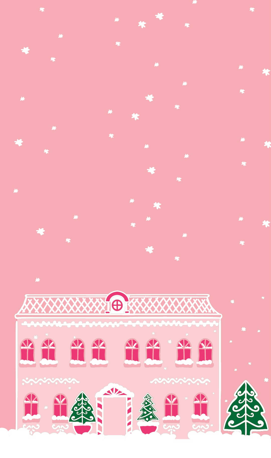Cute Pink Christmas House Wallpaper