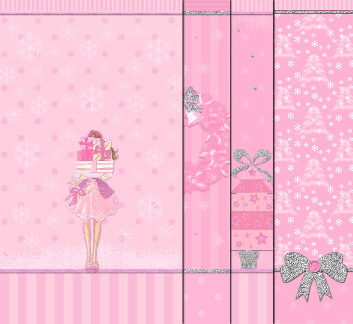 Gifts And Ribbons Cute Pink Christmas Wallpaper