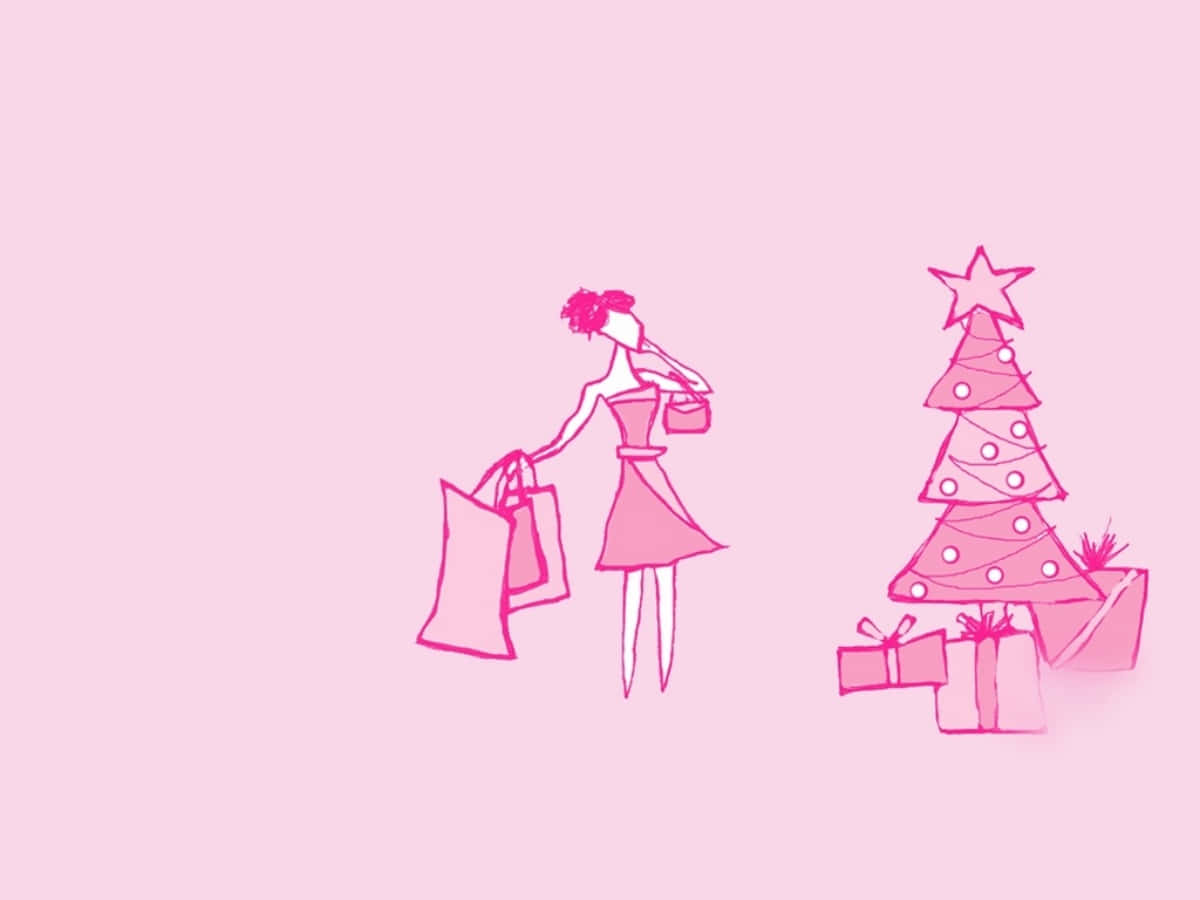 Spridglädjen Under Denna Högtid Med Denna Bedårande Cute Pink Christmas-skärm! Wallpaper