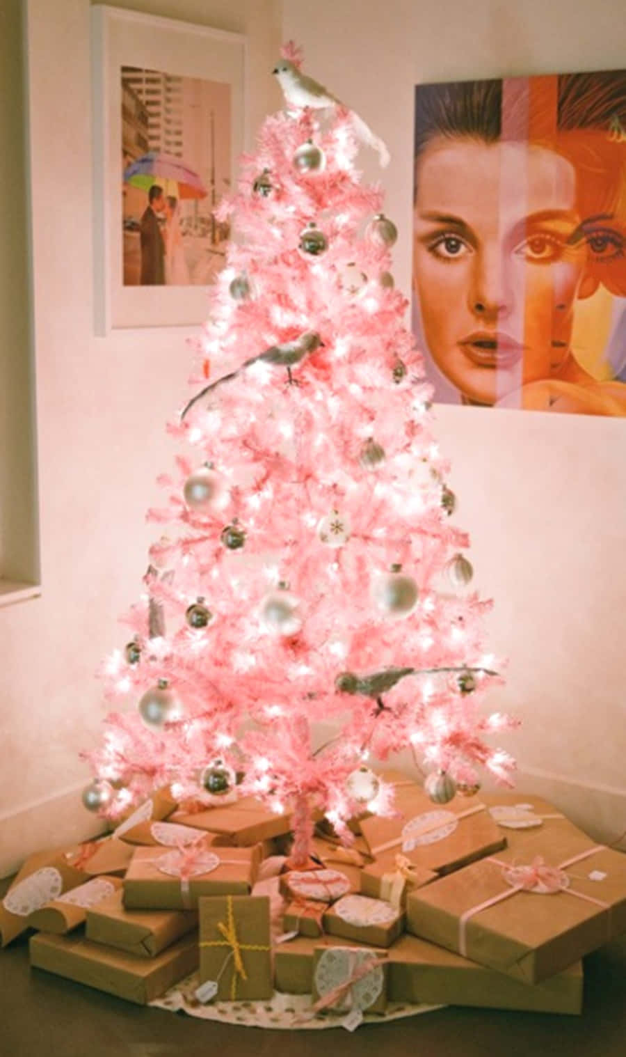 Glowing Cute Pink Christmas Tree Wallpaper