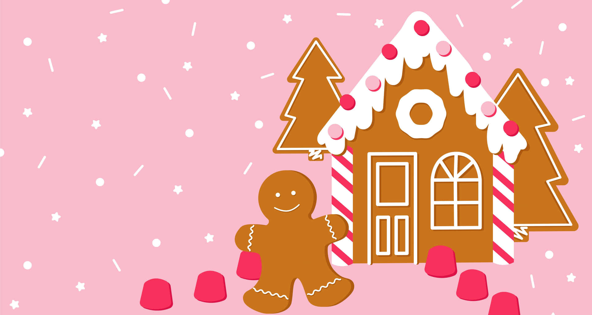 Gingerbread House On A Pink Background Wallpaper