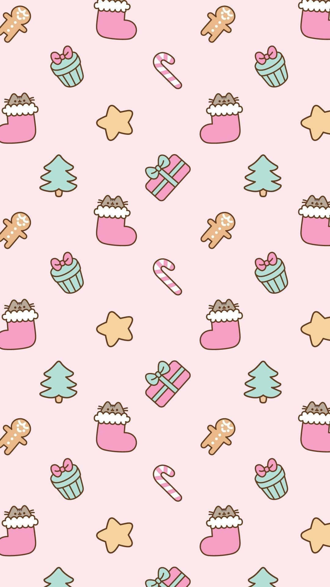 Cute Pink Christmas Pattern Design Wallpaper