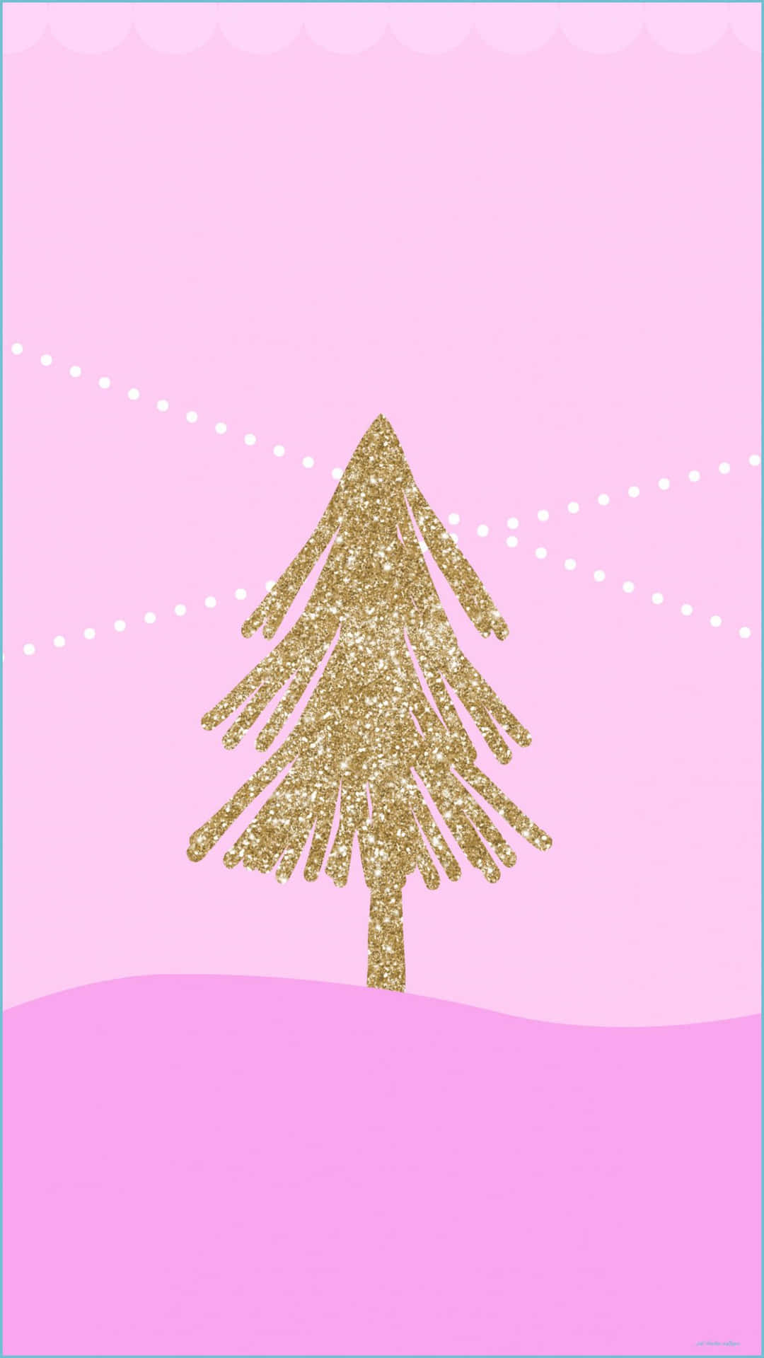 Cute Pink Christmas With Gold Glitters Wallpaper