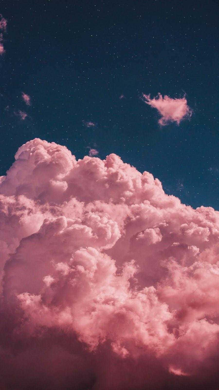 Cute Pink Clouds Green Sky Wallpaper
