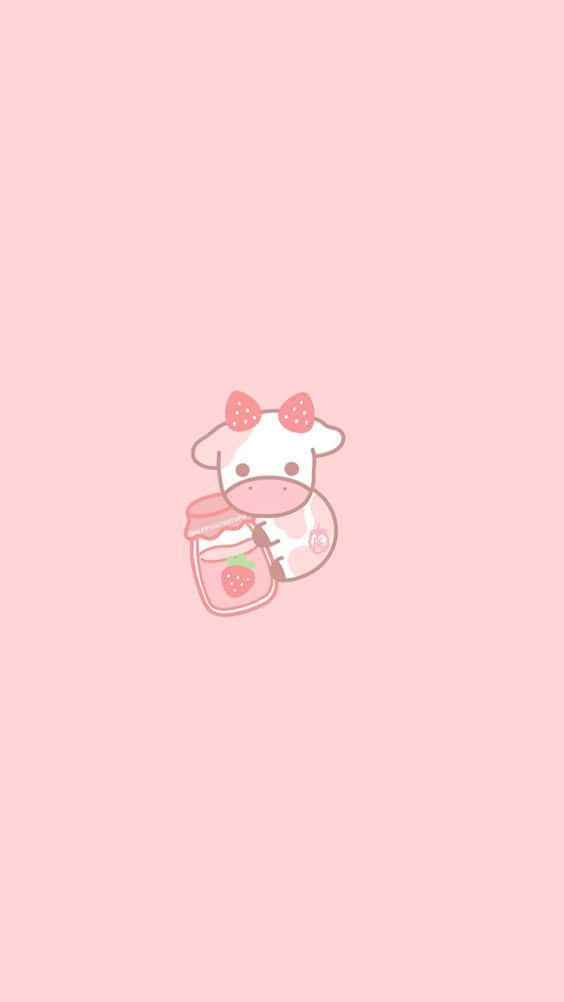 Cute Pink Cow With Jam Illustration Wallpaper