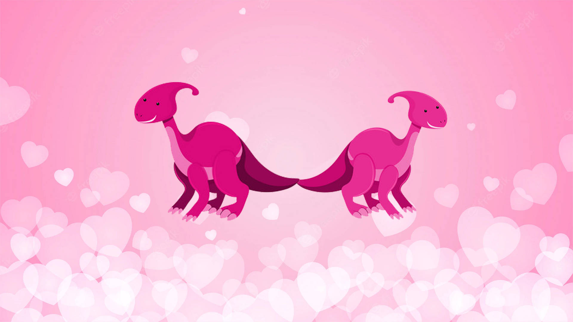 Cute Pink Dinosaur Back-to-back Hearts Background