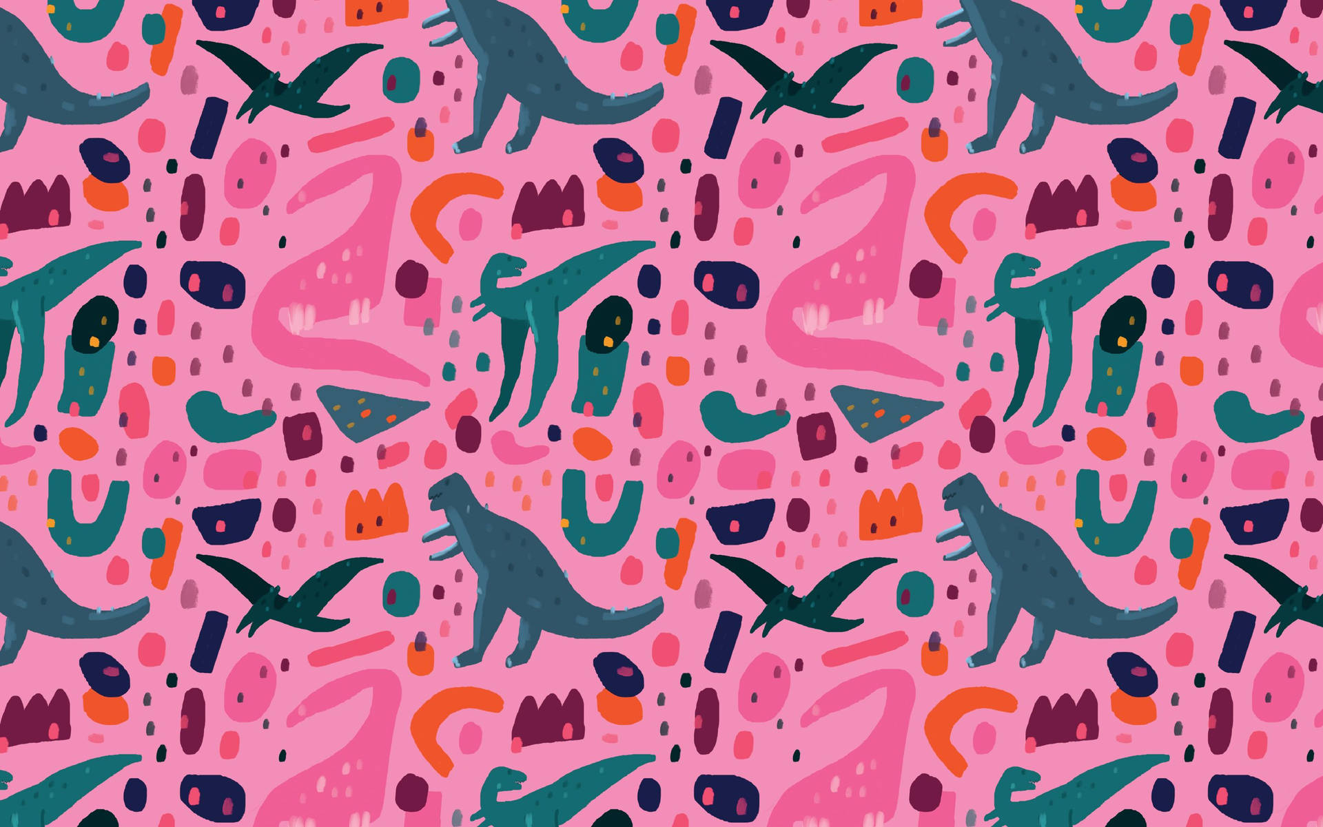Cute Pink Dinosaur Green And Pink Pattern Background