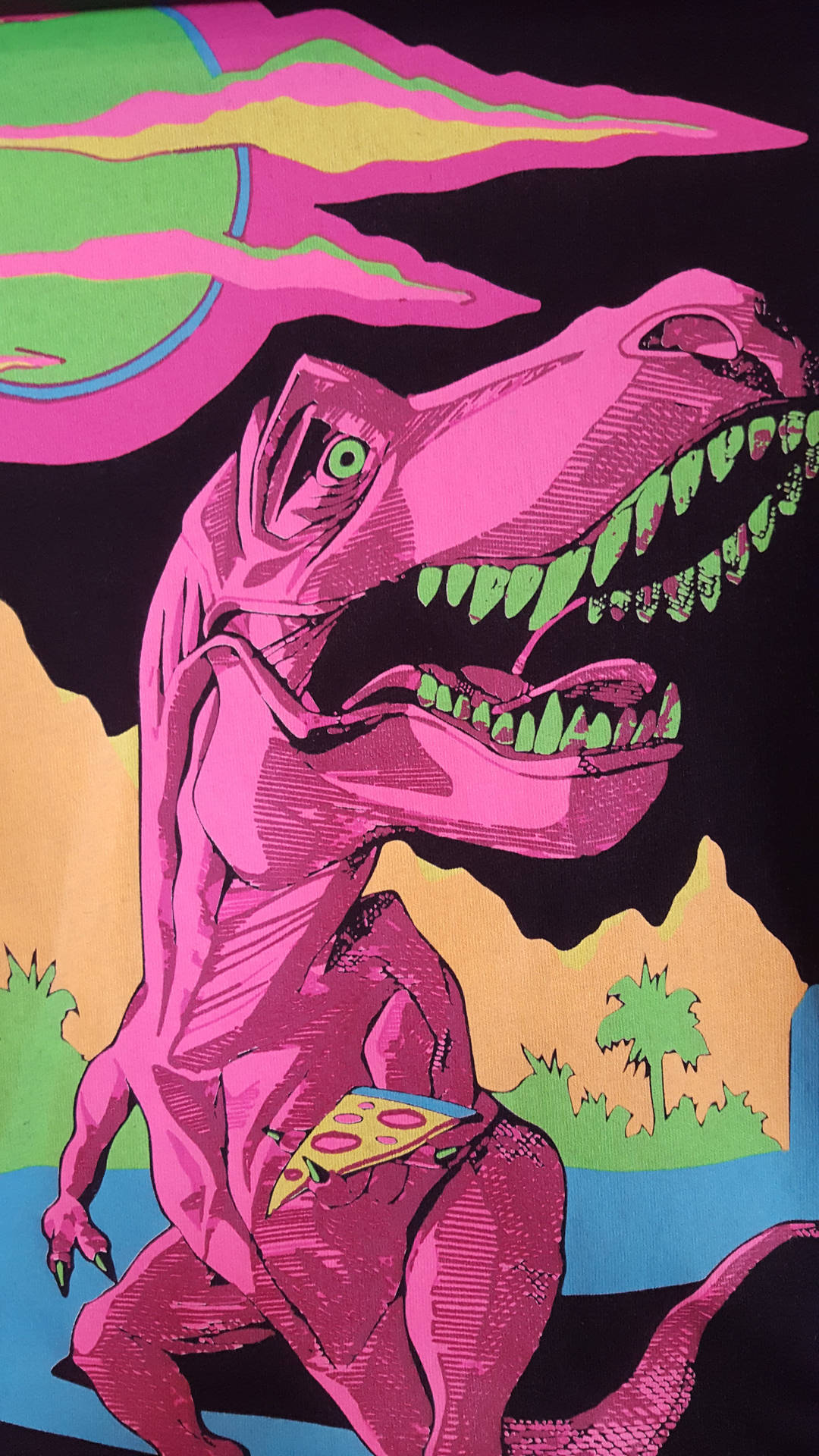 Cute Pink Dinosaur Holding Pizza Background