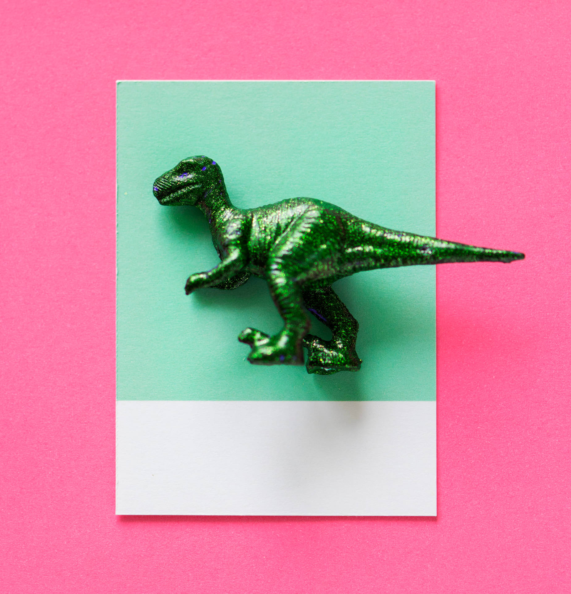 Cute Pink Dinosaur On Mint Paper Wallpaper