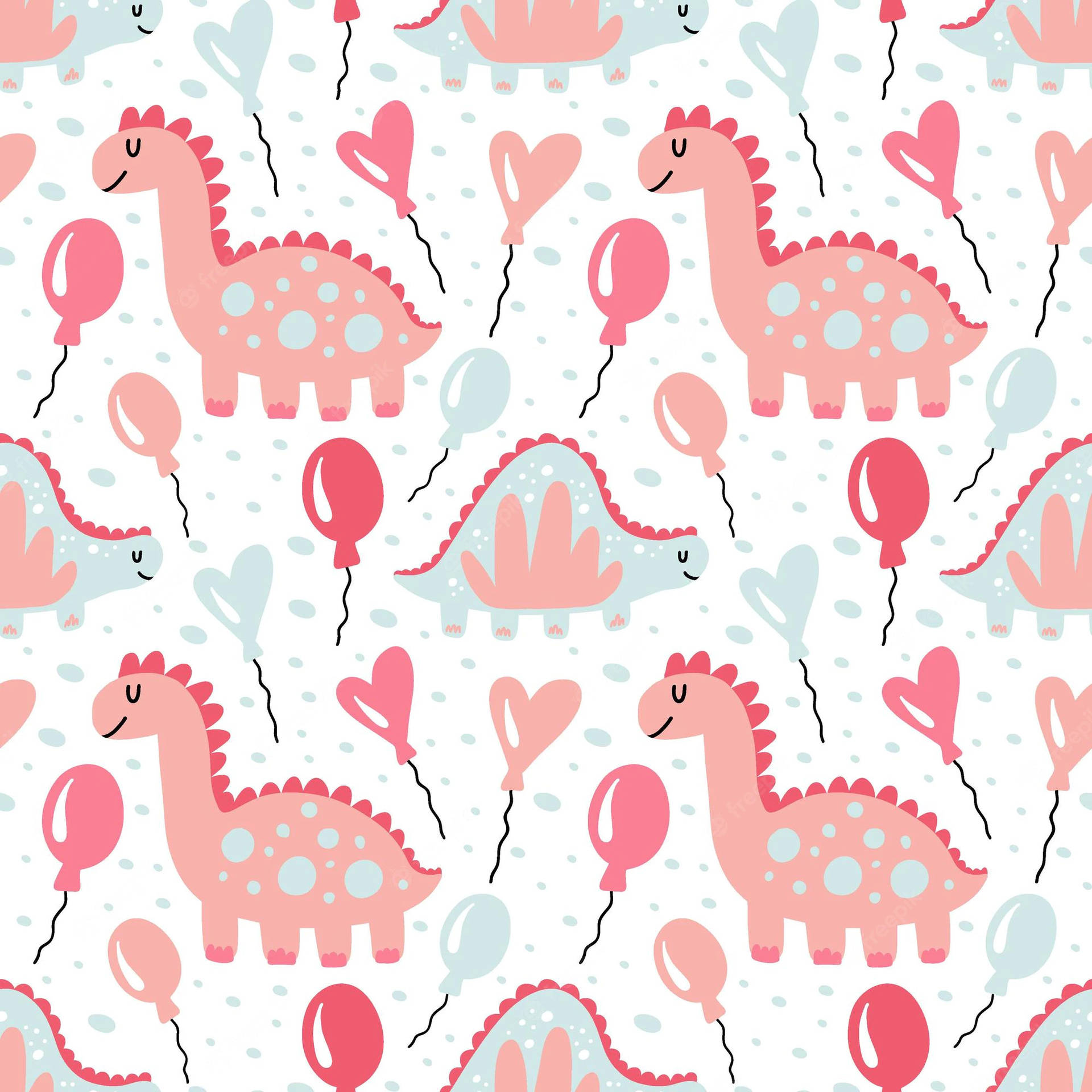 Cute Pink Dinosaur Pattern With Balloons Background