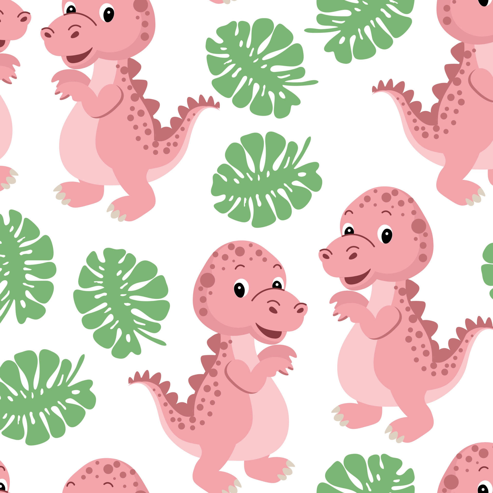 Cute Pink Dinosaur Smiling Pattern Art Background