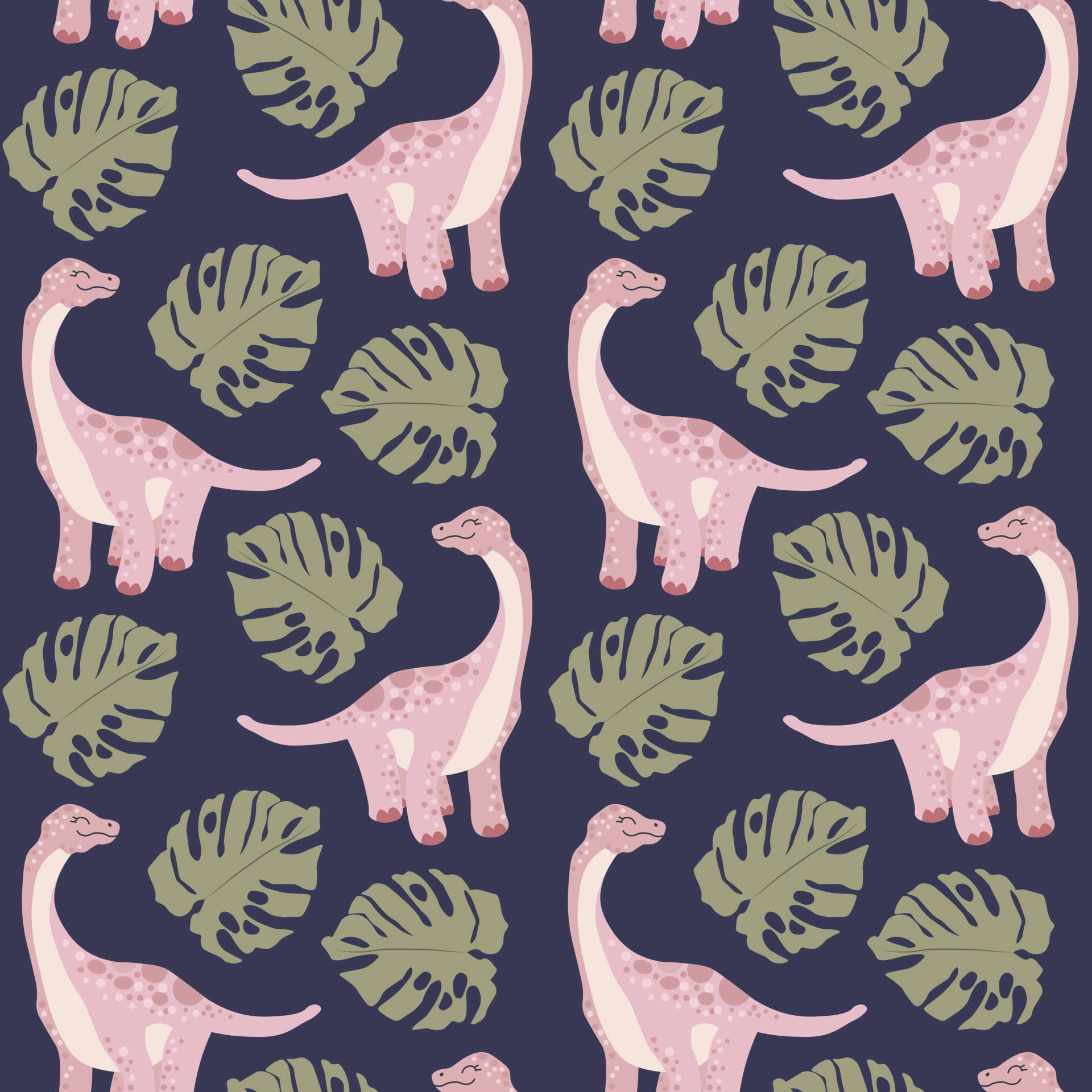 Cute Pink Dinosaur Sweet Sauropod Pattern Background