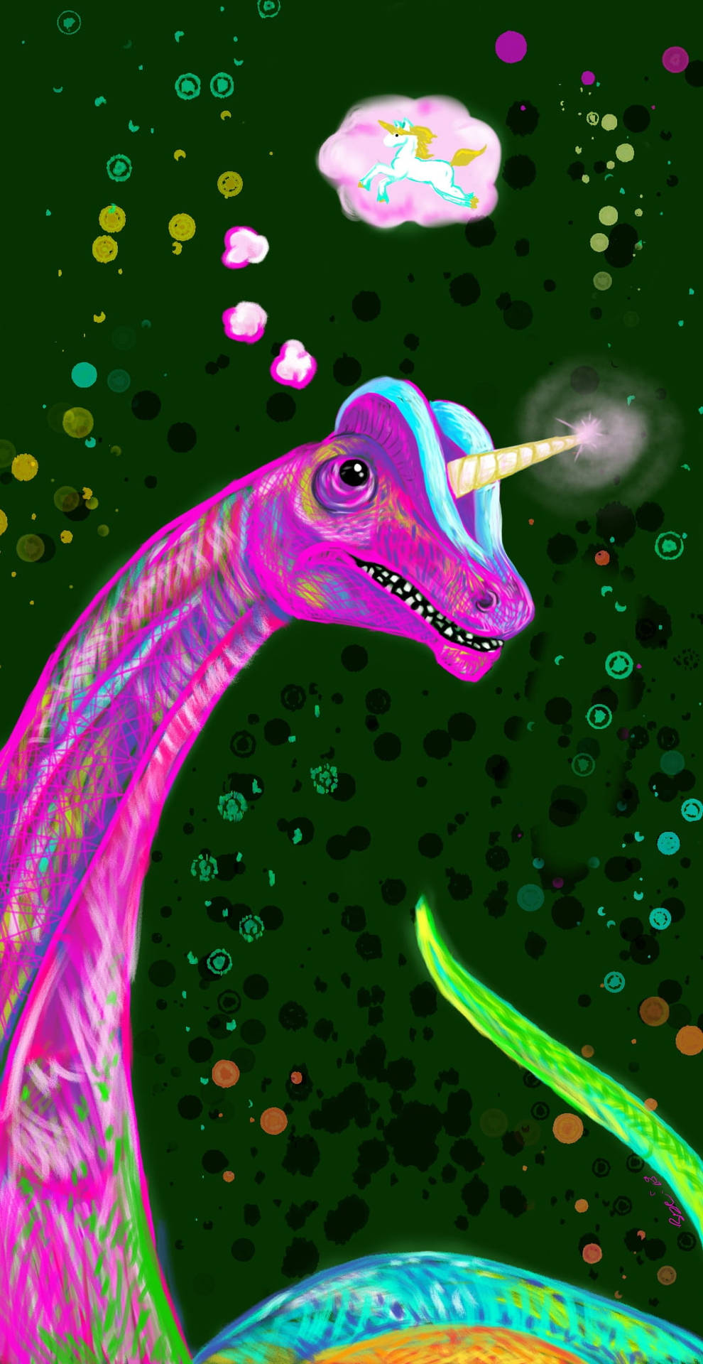 Cute Pink Dinosaur Unicorn Dreaming Background
