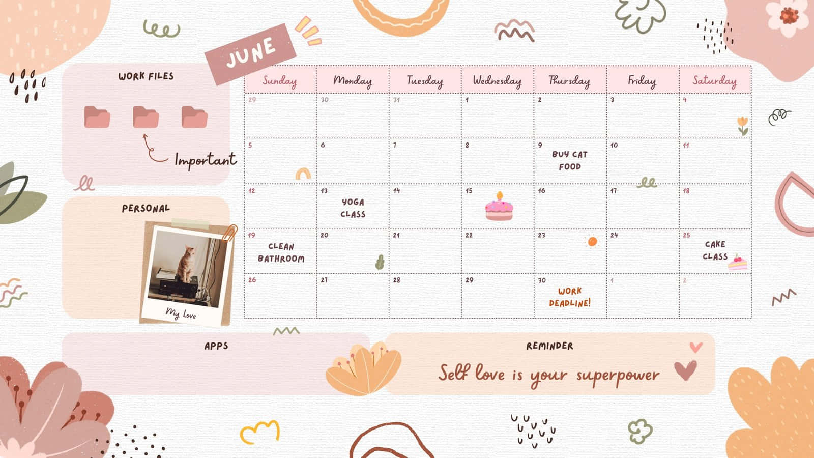 Cute Pink Drawings Desktop Organizer Wallpaper