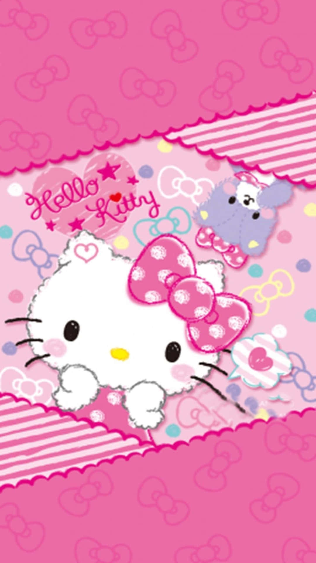 Cute Pink Hello Kitty And Blue Bear Wallpaper