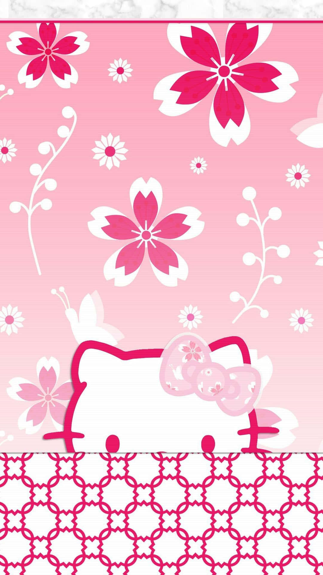Cute Pink Hello Kitty Flowers Barrier Wallpaper