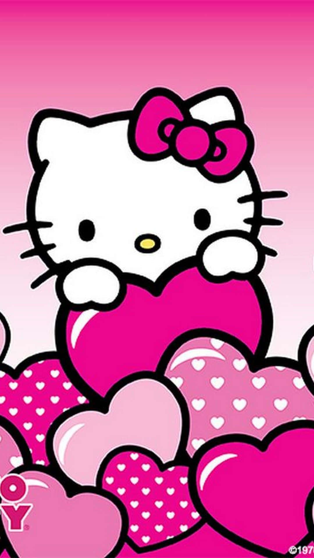 Cute Pink Hello Kitty Hugging Hearts Wallpaper