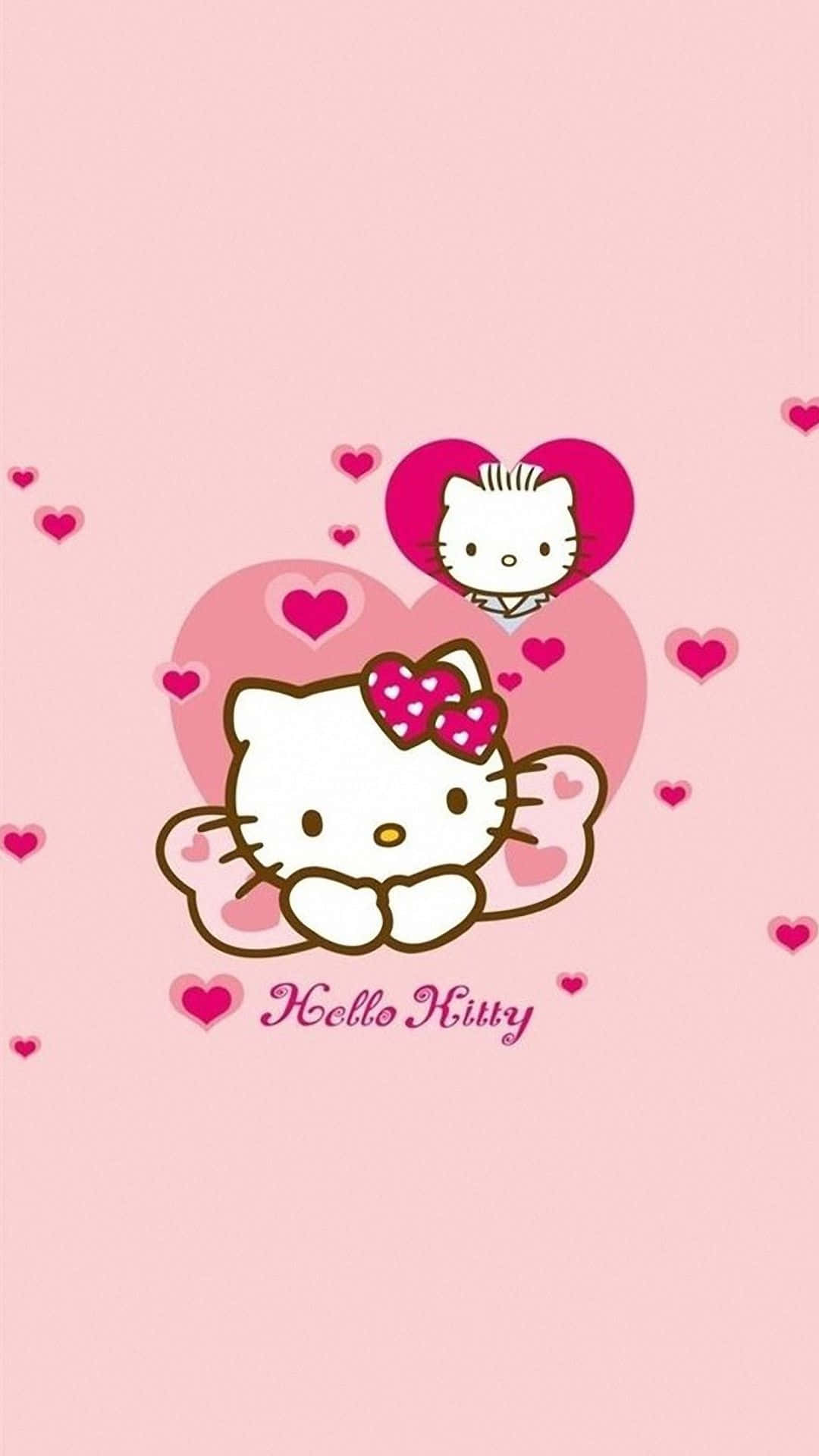 Cute Pink Hello Kitty Leaning On Ribbon Wallpaper