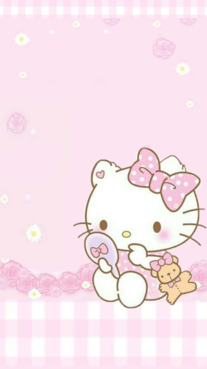 Cute Pink Hello Kitty Mirror And Bear Wallpaper