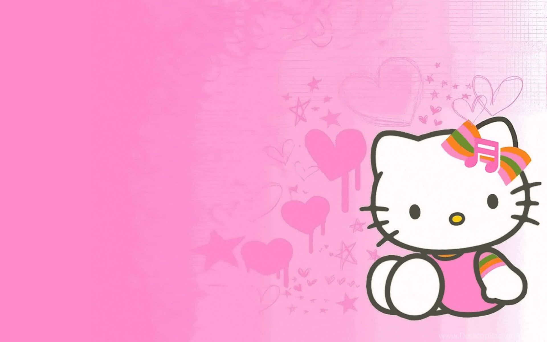 Cute Pink Hello Kitty Music Symbol Ribbon Wallpaper
